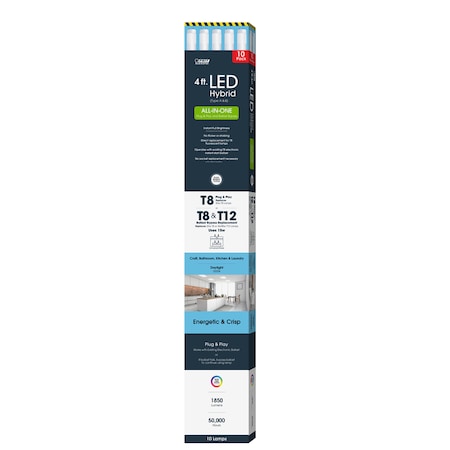 Feit Electric Feit T8 and T12 Daylight 48 in. G13 Linear Plug and Play/Ballast Bypass LED 32 Watt Equivalence 10 p T4815850ABLED10